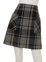 レトロチェックポケ付台形ミニスカート/ブラック(チェック柄)