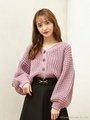 ワッフルショートVネックカーディガン/ラベンダー/ピンク