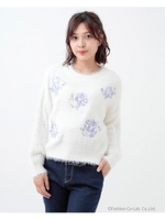 花刺繍フェザーニットTOPS/ホワイト