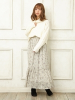 花柄シフォンティアードロング/スカート/ミントグリーン