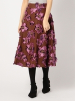 花柄ジャカードフレアースカート/ブラウン