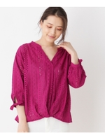 花柄刺繍スキッパーブラウス/ラズベリーピンク(073)