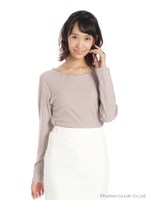 衿スカラップ起毛リブカットプルオーバー/ベージュ