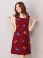 刺繍フラワーサックワンピース/レッド
