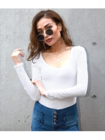 深Uネックコットンボディスーツ/ホワイト(001)