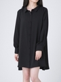 裾ボリュームアシンメトリーロングシャツワンピース/BLK