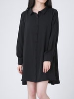 裾ボリュームアシンメトリーロングシャツワンピース/BLK