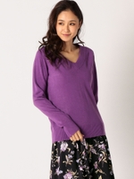洗える重ね衿もちもちVネックニット/パープル