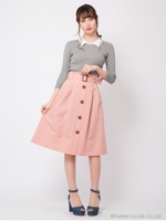 前ボタンベルトスカート/ピンク