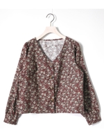 前開き花柄起毛BL/レッド