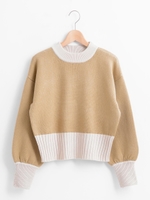 太リブ配色ニット/ベージュ