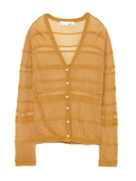 透け編みニットカーディガン/YEL