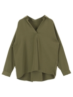 抜き衿スキッパー長袖シャツプルオーバー/カーキ