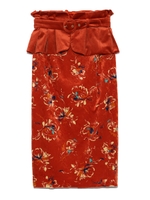 筆書き花柄ベロアタイトスカート/ORG