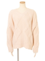 棒針ニットプルオーバー/イエロー