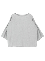 麻混フリルスリットスリーブブラウス/ライトグレー