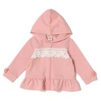【30%OFF】お花レース＆リボンつき裾フリル切り替えミニ裏毛ジップパーカー