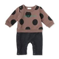 【30%OFF】ドット×無地切り替え裏起毛カバーオール