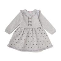 【30%OFF】リボンアップリケつき水玉切り替え裏起毛ワンピース