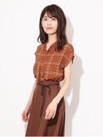 2WAYボウタイフレンチブラウス/ブラウン