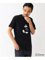 DISNEY ディズニー ミッキーマウス/サガラ刺繍 半袖 Tシャツ/ブラック(019)