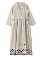 EMBROIDERED HEM DRESS/ベージュ