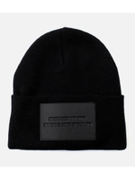 FAKE LEATHER PATCH KNIT CAP/BLK