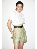 LINEN TUCKED OVER ショートパンツ/L/KHA1