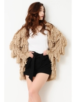 MIXヤーンフリンジニットカーデ/BROWN