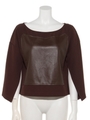 PARTIAL SYNTHETIC LEATHER TOPS/BROWN
