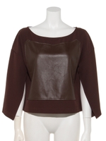 PARTIAL SYNTHETIC LEATHER TOPS/BROWN