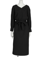 Vネックデザインワンピース/BLACK