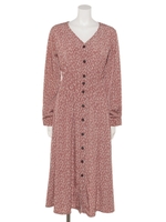 Vネックピンタックワンピース/ブラウン