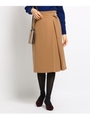 [L]【マシンウォッシュ】サテンクロスラップ風スカート/サンドベージュ(053)