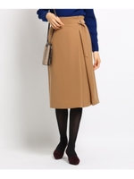 [L]【マシンウォッシュ】サテンクロスラップ風スカート/サンドベージュ(053)