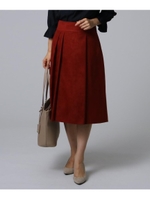 [L]膝下丈タックフレアースカート/ボルドー(064)
