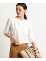 [S]【マシンウォッシュ/UV/接触冷感/吸水速乾】バンドカラータックブラウス/ホワイト(002)