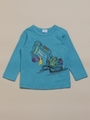 [ベビー]ショベルカープリント付き長袖Tシャツ/ライトブルー