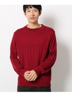 【3L/WEB限定/MADE IN 新潟】市松柄クルーネックニット/レッド(062)
