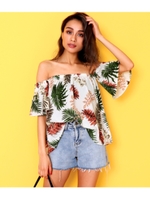 【ANAP】 ボタニカル柄オフショルトップス/ホワイト(001)