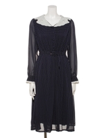 【F i.n.t】カットワーク開衿ドット柄ワンピース/NAVY