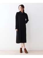 【LLあり】タートルネックリブニットワンピース/ブラック(019)