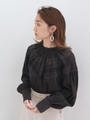 【La】ハイネックコットンレースブラウス/BLK