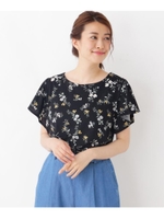 【M-LL】フレア袖フラワープルオーバー/ブラック(119)