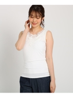 【Sサイズあり・洗える】 ネックレースタンクトップ/ホワイト(001)