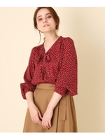 【WEB限定サイズ(LL)あり/手洗い可】スクエアドットタイブラウス/ボルドー(164)