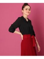 【WEB限定サイズ(S・LL)あり/手洗い可】ボウタイフロッキーブラウス/ブラック(019)