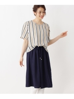 【WEB限定サイズ・05（3L)あり】ウエスト切り替えワンピース/ネイビー×ベージュ×グレー(593)