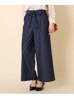 【WEB限定プライス/WEB限定サイズ(LL)あり/手洗い可】リボンベルト デニムワイドパンツ/ネイビー(093)