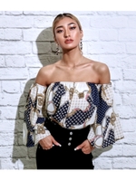 【anapLatina】ヴィンテージチェーン柄オフショルダートップス/ネイビー(018)